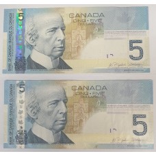 CANADA 2006 . FIVE 5 DOLLAR BANKNOTES . JENKINS / HODGE 